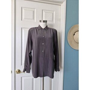 Vtg Omanti 100% Silk Button Front Blouse Shoulder Pads Long Sleeve Sz 6 (True M)
